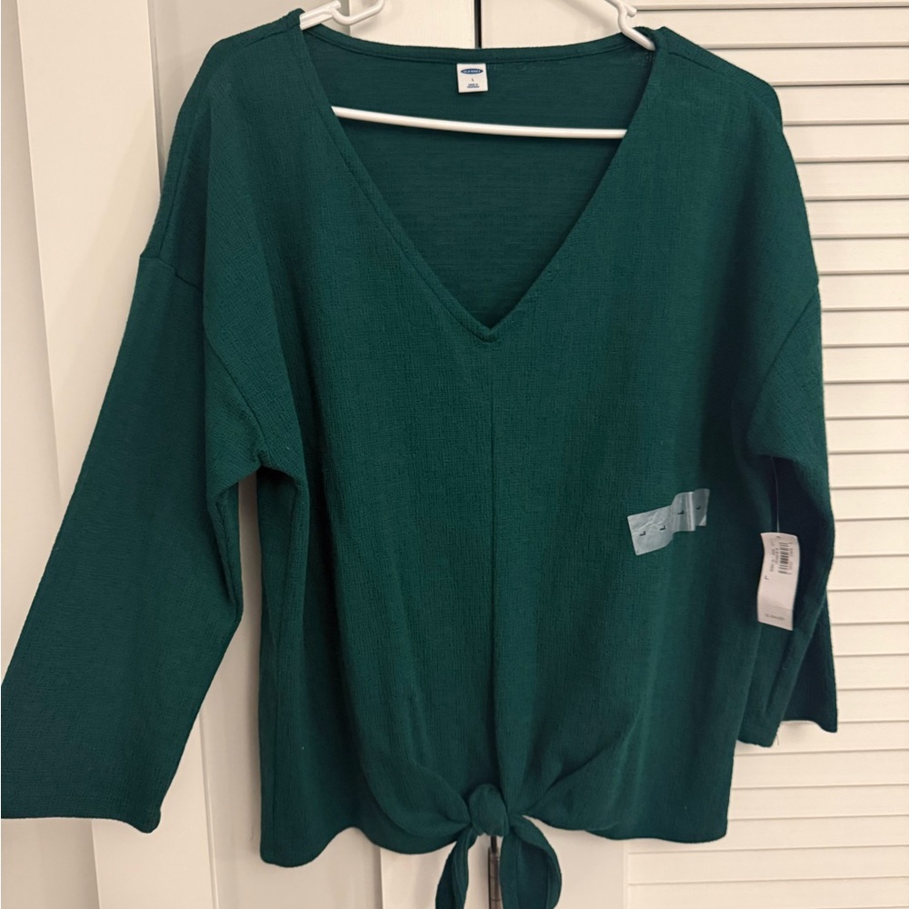 NWT Old Navy Deep Green V-Neck Tie-Front Blouse
